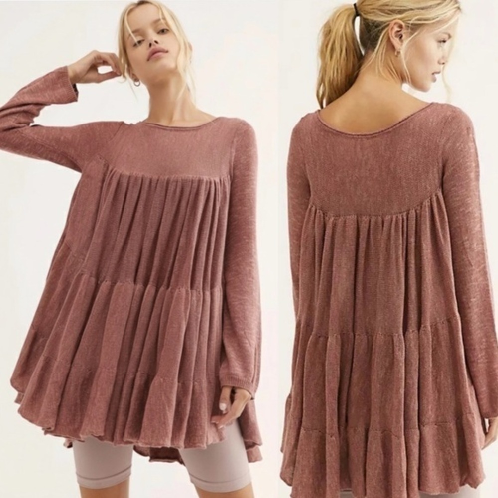 Free People Midnight Ruffles Swingy Tiered Tunic Sweater Top